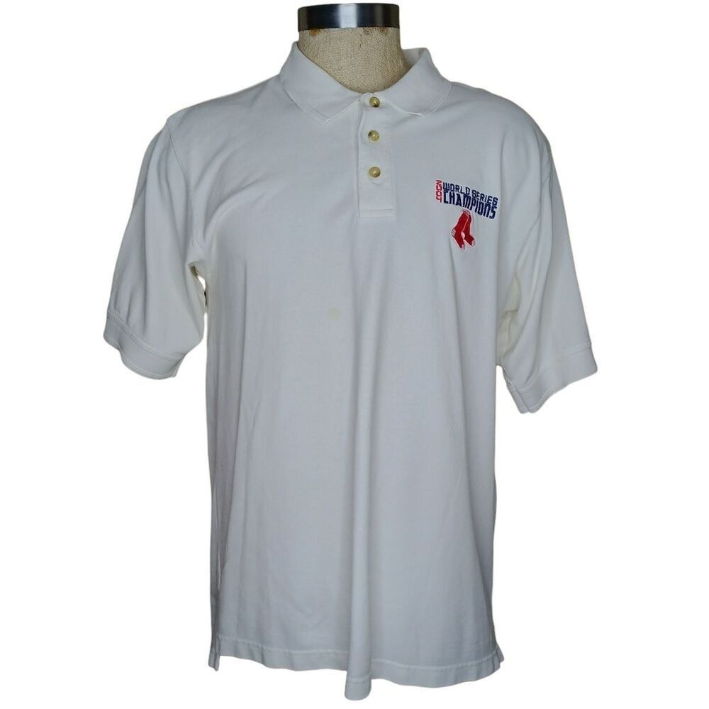 Boston Red Sox 2004 World Series Champions Vtg Polo Shirt Mens Sz L White Lee